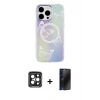 MARSİLYAN™- iPhone 15 Pro Max Kılıf Pusula Form - Siyah 3D Antistatik Hayalet Cam Ekran Koruyucu + PVD Metal Kamera Lens - SH