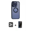 MARSİLYAN™- iPhone 15 Pro Max Kılıf Pusula Form - Siyah 3D Antistatik Hayalet Cam Ekran Koruyucu + PVD Metal Kamera Lens - SH