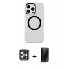 MARSİLYAN™- iPhone 15 Pro Max Kılıf Pusula Form - Siyah 3D Antistatik Hayalet Cam Ekran Koruyucu + PVD Metal Kamera Lens - SH