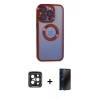MARSİLYAN™- iPhone 15 Pro Max Kılıf Pusula Form - Siyah 3D Antistatik Hayalet Cam Ekran Koruyucu + PVD Metal Kamera Lens - SH