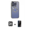 MARSİLYAN™- iPhone 15 Pro Max Kılıf Pusula Form - Siyah 3D Antistatik Hayalet Cam Ekran Koruyucu + PVD Metal Kamera Lens - SH