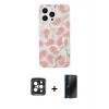 MARSİLYAN™- iPhone 15 Pro Max Kılıf Pusula Form - Siyah 3D Antistatik Hayalet Cam Ekran Koruyucu + PVD Metal Kamera Lens - SH