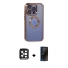 MARSİLYAN™- iPhone 15 Pro Max Kılıf Pusula Form - Siyah 3D Antistatik Hayalet Cam Ekran Koruyucu + PVD Metal Kamera Lens - SH