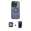 MARSİLYAN™- iPhone 15 Pro Max Kılıf Pusula Form - Siyah 3D Antistatik Hayalet Cam Ekran Koruyucu + PVD Metal Kamera Lens - SH