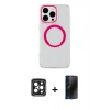 MARSİLYAN™- iPhone 15 Pro Max Kılıf Pusula Form - Siyah 3D Antistatik Hayalet Cam Ekran Koruyucu + PVD Metal Kamera Lens - SH