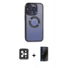 MARSİLYAN™- iPhone 15 Pro Max Kılıf Pusula Form - Siyah 3D Antistatik Hayalet Cam Ekran Koruyucu + PVD Metal Kamera Lens - SH