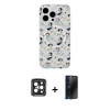 MARSİLYAN™- iPhone 15 Pro Max Kılıf Pusula Form - Siyah 3D Antistatik Hayalet Cam Ekran Koruyucu + PVD Metal Kamera Lens - SH