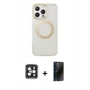 MARSİLYAN™- iPhone 15 Pro Max Kılıf Pusula Form - Siyah 3D Antistatik Hayalet Cam Ekran Koruyucu + PVD Metal Kamera Lens - SH