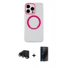 MARSİLYAN™- iPhone 15 Pro Max Kılıf Pusula Form - Siyah 3D Antistatik Hayalet Cam Ekran Koruyucu + Siyah Raze Metal Kamera Lens