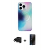 MARSİLYAN™- iPhone 15 Pro Max Kılıf Pusula Form - Siyah 3D Antistatik Hayalet Cam Ekran Koruyucu + Siyah Raze Metal Kamera Lens