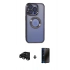 MARSİLYAN™- iPhone 15 Pro Max Kılıf Pusula Form - Siyah 3D Antistatik Hayalet Cam Ekran Koruyucu + Raze Metal Kamera Lens - SH