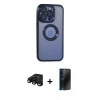 MARSİLYAN™- iPhone 15 Pro Max Kılıf Pusula Form - Siyah 3D Antistatik Hayalet Cam Ekran Koruyucu + Raze Metal Kamera Lens - SH
