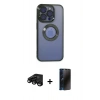 MARSİLYAN™- iPhone 15 Pro Max Kılıf Pusula Form - Siyah 3D Antistatik Hayalet Cam Ekran Koruyucu + Raze Metal Kamera Lens - SH