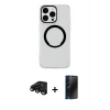 MARSİLYAN™- iPhone 15 Pro Max Kılıf Pusula Form - Siyah 3D Antistatik Hayalet Cam Ekran Koruyucu + Siyah Raze Metal Kamera Lens