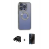 MARSİLYAN™- iPhone 15 Pro Max Kılıf Pusula Form - Siyah 3D Antistatik Hayalet Cam Ekran Koruyucu + Raze Metal Kamera Lens - SH