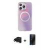 MARSİLYAN™- iPhone 15 Pro Max Kılıf Pusula Form - Siyah 3D Antistatik Hayalet Cam Ekran Koruyucu + Siyah Raze Metal Kamera Lens