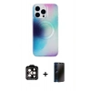 MARSİLYAN™- iPhone 15 Pro Max Kılıf Pusula Form - Siyah 3D Antistatik Hayalet Cam Ekran Koruyucu + Turuncu PVD Metal Kamera Lens