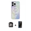 MARSİLYAN™- iPhone 15 Pro Max Kılıf Pusula Form - Siyah 3D Antistatik Hayalet Cam Ekran Koruyucu + Turuncu PVD Metal Kamera Lens