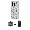MARSİLYAN™- iPhone 15 Pro Max Kılıf Pusula Form - Siyah 3D Antistatik Hayalet Cam Ekran Koruyucu + Turuncu PVD Metal Kamera Lens