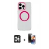 MARSİLYAN™- iPhone 15 Pro Max Kılıf Pusula Form - Siyah 3D Antistatik Mat Seramik Nano Ekran Koruyucu + Gri PVD Metal Kamera Lens