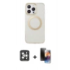 MARSİLYAN™- iPhone 15 Pro Max Kılıf Pusula Form - Siyah 3D Antistatik Mat Seramik Nano Ekran Koruyucu + Gri PVD Metal Kamera Lens