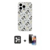 MARSİLYAN™- iPhone 15 Pro Max Kılıf Pusula Form - Siyah 3D Antistatik Mat Seramik Nano Ekran Koruyucu + Gri PVD Metal Kamera Lens