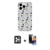 MARSİLYAN™- iPhone 15 Pro Max Kılıf Pusula Form - Siyah 3D Antistatik Mat Seramik Nano Ekran Koruyucu + Gri PVD Metal Kamera Lens