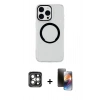 MARSİLYAN™- iPhone 15 Pro Max Kılıf Pusula Form - Siyah 3D Antistatik Mat Seramik Nano Ekran Koruyucu + Gri PVD Metal Kamera Lens