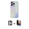 MARSİLYAN™- iPhone 15 Pro Max Kılıf Pusula Form - Siyah 3D Antistatik Mat Seramik Nano Ekran Koruyucu + PVD Metal Kamera Lens - GS