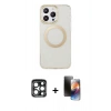 MARSİLYAN™- iPhone 15 Pro Max Kılıf Pusula Form - Siyah 3D Antistatik Mat Seramik Nano Ekran Koruyucu + PVD Metal Kamera Lens - LT