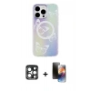 MARSİLYAN™- iPhone 15 Pro Max Kılıf Pusula Form - Siyah 3D Antistatik Mat Seramik Nano Ekran Koruyucu + PVD Metal Kamera Lens - LT