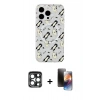 MARSİLYAN™- iPhone 15 Pro Max Kılıf Pusula Form - Siyah 3D Antistatik Mat Seramik Nano Ekran Koruyucu + PVD Metal Kamera Lens - LT
