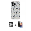 MARSİLYAN™- iPhone 15 Pro Max Kılıf Pusula Form - Siyah 3D Antistatik Mat Seramik Nano Ekran Koruyucu + PVD Metal Kamera Lens - GS