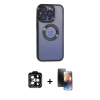 MARSİLYAN™- iPhone 15 Pro Max Kılıf Pusula Form - Siyah 3D Antistatik Mat Seramik Nano Ekran Koruyucu + PVD Metal Kamera Lens - TU