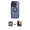 MARSİLYAN™- iPhone 15 Pro Max Kılıf Pusula Form - Siyah 3D Antistatik Mat Seramik Nano Ekran Koruyucu + PVD Metal Kamera Lens - GI