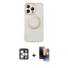 MARSİLYAN™- iPhone 15 Pro Max Kılıf Pusula Form - Siyah 3D Antistatik Mat Seramik Nano Ekran Koruyucu + PVD Metal Kamera Lens - GS