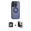 MARSİLYAN™- iPhone 15 Pro Max Kılıf Pusula Form - Siyah 3D Antistatik Mat Seramik Nano Ekran Koruyucu + PVD Metal Kamera Lens - TU