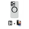 MARSİLYAN™- iPhone 15 Pro Max Kılıf Pusula Form - Siyah 3D Antistatik Mat Seramik Nano Ekran Koruyucu + PVD Metal Kamera Lens - GS