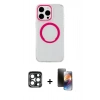 MARSİLYAN™- iPhone 15 Pro Max Kılıf Pusula Form - Siyah 3D Antistatik Mat Seramik Nano Ekran Koruyucu + PVD Metal Kamera Lens - LT