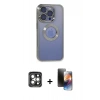 MARSİLYAN™- iPhone 15 Pro Max Kılıf Pusula Form - Siyah 3D Antistatik Mat Seramik Nano Ekran Koruyucu + PVD Metal Kamera Lens - GI