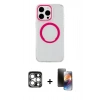 MARSİLYAN™- iPhone 15 Pro Max Kılıf Pusula Form - Siyah 3D Antistatik Mat Seramik Nano Ekran Koruyucu + PVD Metal Kamera Lens - GS