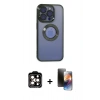 MARSİLYAN™- iPhone 15 Pro Max Kılıf Pusula Form - Siyah 3D Antistatik Mat Seramik Nano Ekran Koruyucu + PVD Metal Kamera Lens - TU