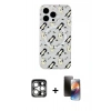 MARSİLYAN™- iPhone 15 Pro Max Kılıf Pusula Form - Siyah 3D Antistatik Mat Seramik Nano Ekran Koruyucu + PVD Metal Kamera Lens - GS