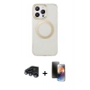 MARSİLYAN™- iPhone 15 Pro Max Kılıf Pusula Form - Siyah 3D Antistatik Mat Seramik Nano Ekran Koruyucu + Raze Metal Kamera Lens - LT