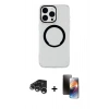 MARSİLYAN™- iPhone 15 Pro Max Kılıf Pusula Form - Siyah 3D Antistatik Mat Seramik Nano Ekran Koruyucu + Raze Metal Kamera Lens - GS