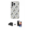 MARSİLYAN™- iPhone 15 Pro Max Kılıf Pusula Form - Siyah 3D Antistatik Mat Seramik Nano Ekran Koruyucu + Raze Metal Kamera Lens - TMGI