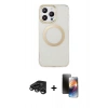 MARSİLYAN™- iPhone 15 Pro Max Kılıf Pusula Form - Siyah 3D Antistatik Mat Seramik Nano Ekran Koruyucu + Raze Metal Kamera Lens - TMGI