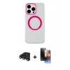 MARSİLYAN™- iPhone 15 Pro Max Kılıf Pusula Form - Siyah 3D Antistatik Mat Seramik Nano Ekran Koruyucu + Raze Metal Kamera Lens - TMGI
