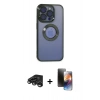 MARSİLYAN™- iPhone 15 Pro Max Kılıf Pusula Form - Siyah 3D Antistatik Mat Seramik Nano Ekran Koruyucu + Raze Metal Kamera Lens - TMGI