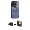 MARSİLYAN™- iPhone 15 Pro Max Kılıf Pusula Form - Siyah 3D Antistatik Mat Seramik Nano Ekran Koruyucu + Raze Metal Kamera Lens - TMGI